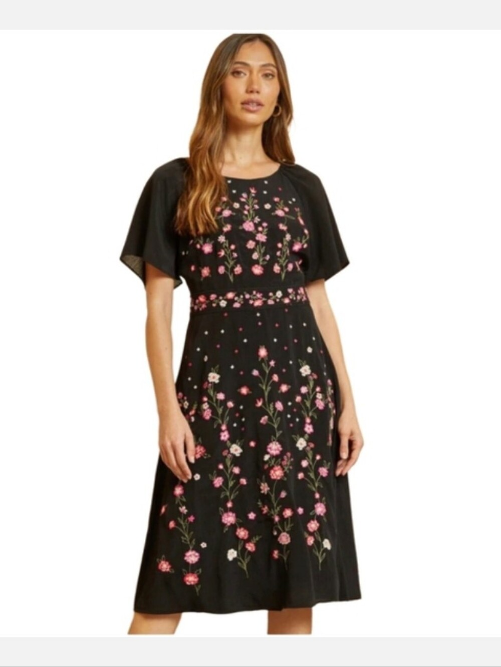 Savanna Jane Black Pink Floral Midi Dress Fairy Womens Size Large